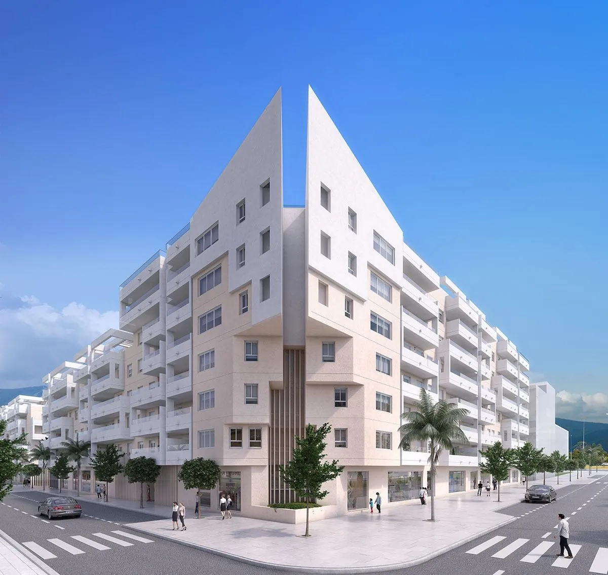Gebouw Albatros XIV met puntvormige hoek in Nueva Andalucía