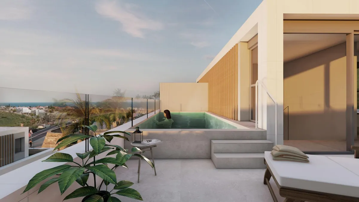 Toit-terrasse avec piscine privée et vue mer à Brisas del Mar
