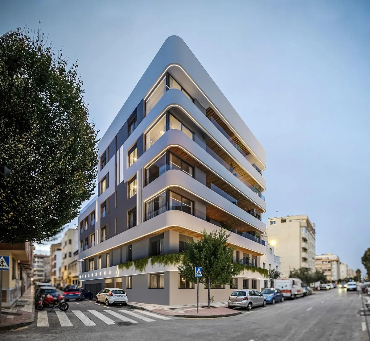 Façade of the small Milabeka apartment building in Málaga