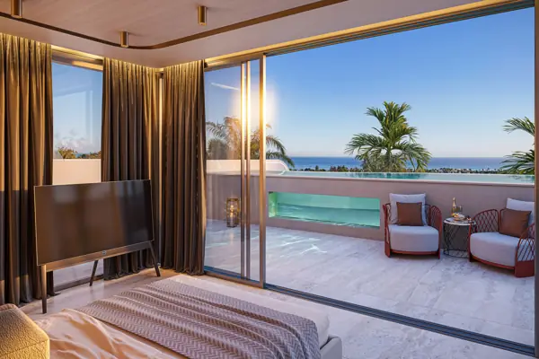 AÍDA, Golden Mile, Marbella: bedroom with sea views