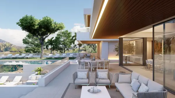 Villas Alcalá, Nueva Andalucía, Marbella, Villa Alcalá 4: terraza con piscina
