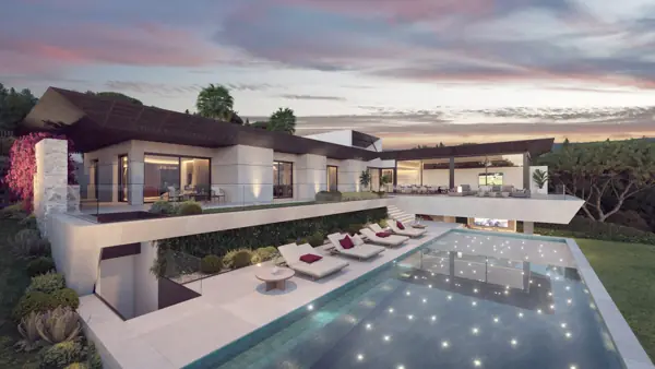 Villas Alcalá, Nueva Andalucía, Marbella, Villa Alcalá 70: villa con piscina al atardecer