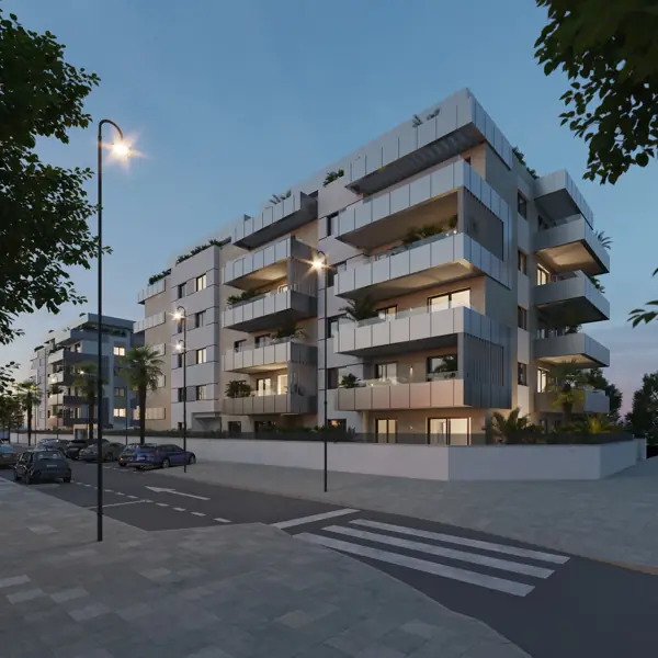 Biznaga, Las Lagunas, Mijas: gebouw bij avond