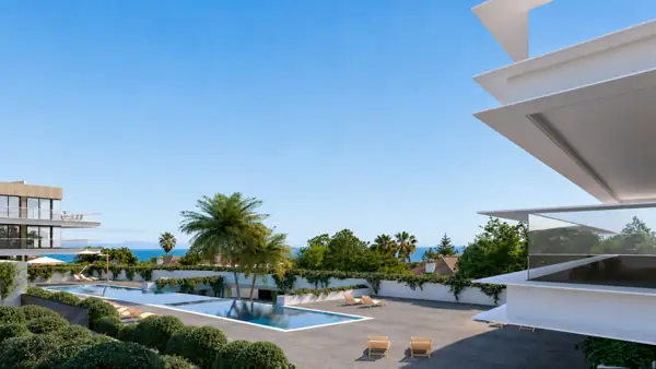 Moon 64, Los Hidalgos, Manilva: garden and pool with sea views