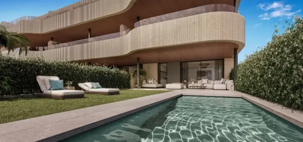 Nyra Residences, Estepona : logement en rez-de-chaussée avec jardin et piscine privés (rendu 3D)