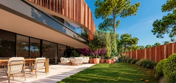 Orum, Estepona: terras en tuin van een woning op de begane grond (3D-weergave)